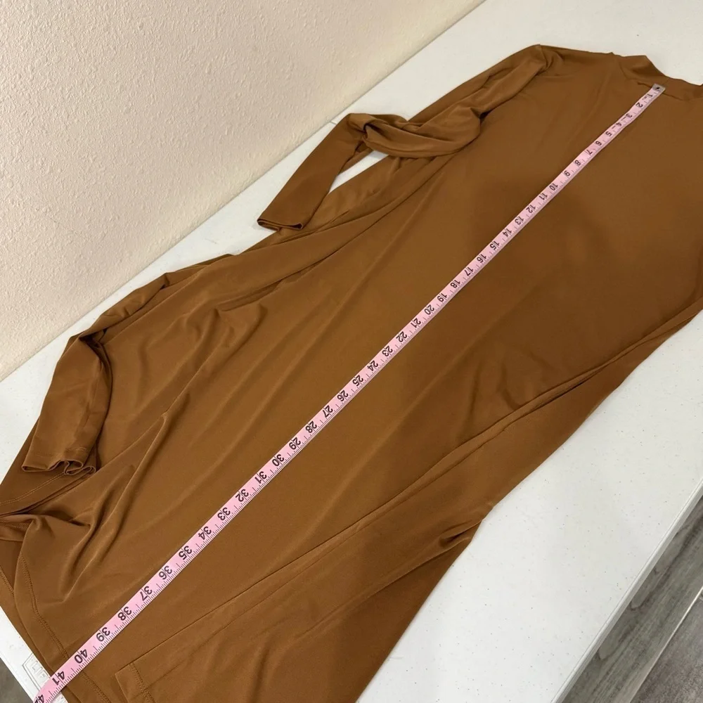 Susan Graver Liquid Knit Dress A-Line Long Sleeves Mock Neck Gold Women’s Size L - Picture 7 of 9